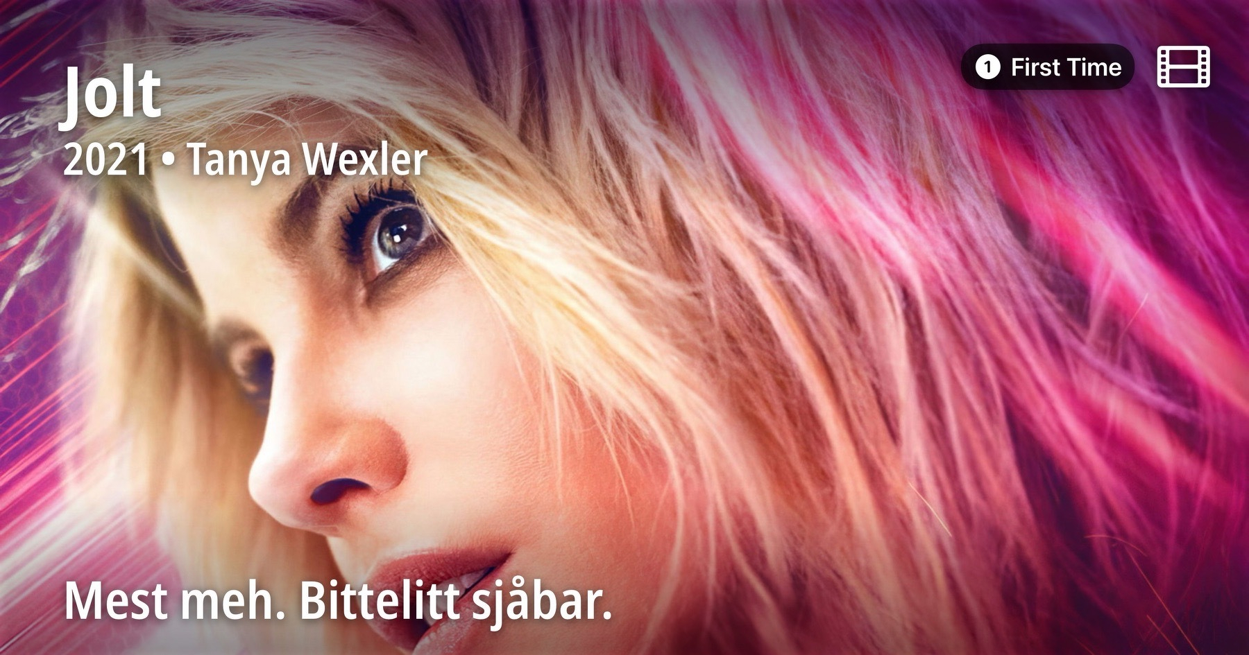 Fra en poster for filmen Jolt som har fÞlgende tekst for Ä antyde en slags kritikk: Mest meh, bittelitt sjÄbar.
